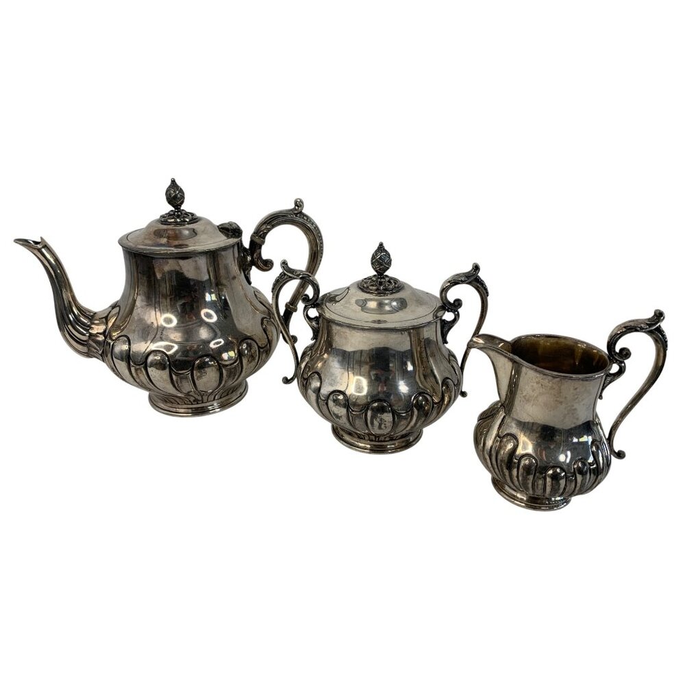 Antique James Dixon & Sons England  EPBM 3-Piece Silver-Plate Tea Set Marked